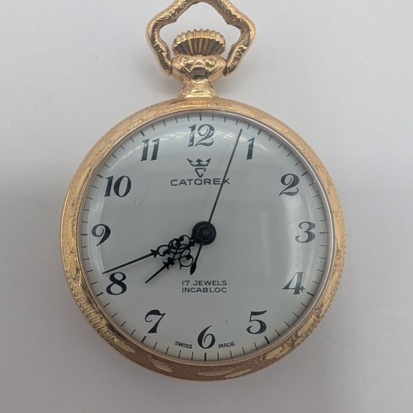 catorex Other - Catorex Swiss 17 Jewels Gold Plated Pocket Watch Open Face